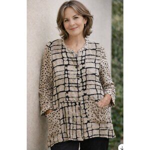 HABITAT Artsy Art To Wear Tunic Jacket Top Size Large Lagenlook Coastal Gauzy